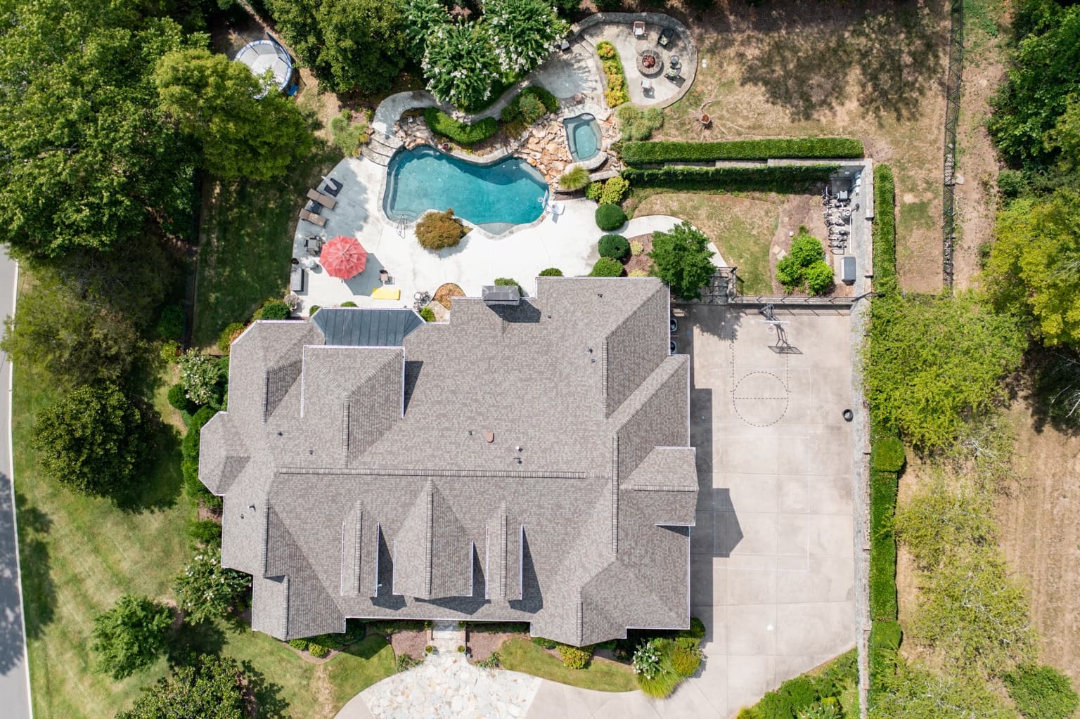 Finished Omer Roofing project aerial view